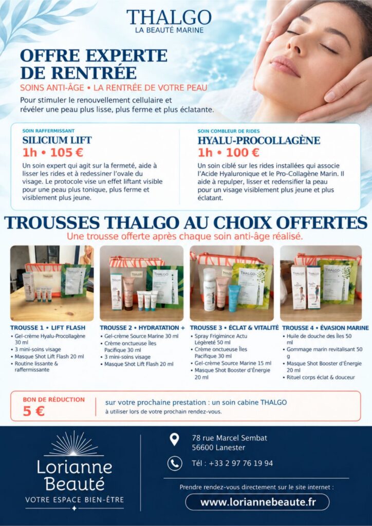 actu2 web - Quimper Brest Soin Silicium Lift et Hyalu-Procollagène, trousses Thalgo offertes